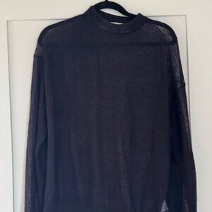 Tibi Dark Navy Sheer Crew Neck Sweater